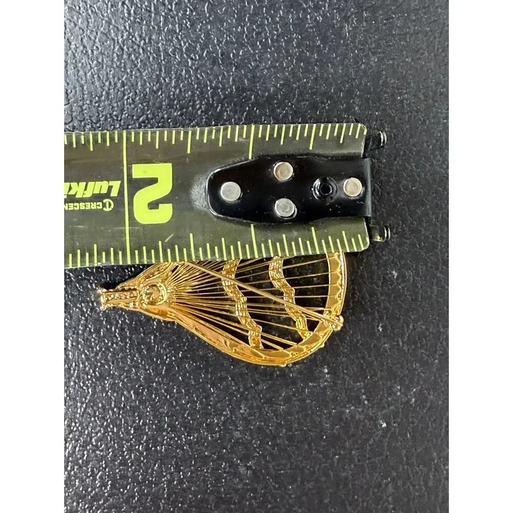 VTG Monet Gold Tone Hot Air Balloon Rhinestone Wire Pin Brooch Glam Artsy